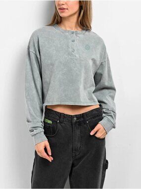 Ninth Hall Fundamentals Acid Wash Boxy Cropped Henley